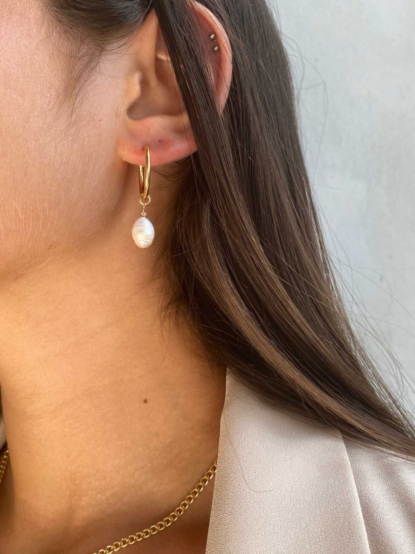 עגילי Large Gypsy Pearl Gold זהב