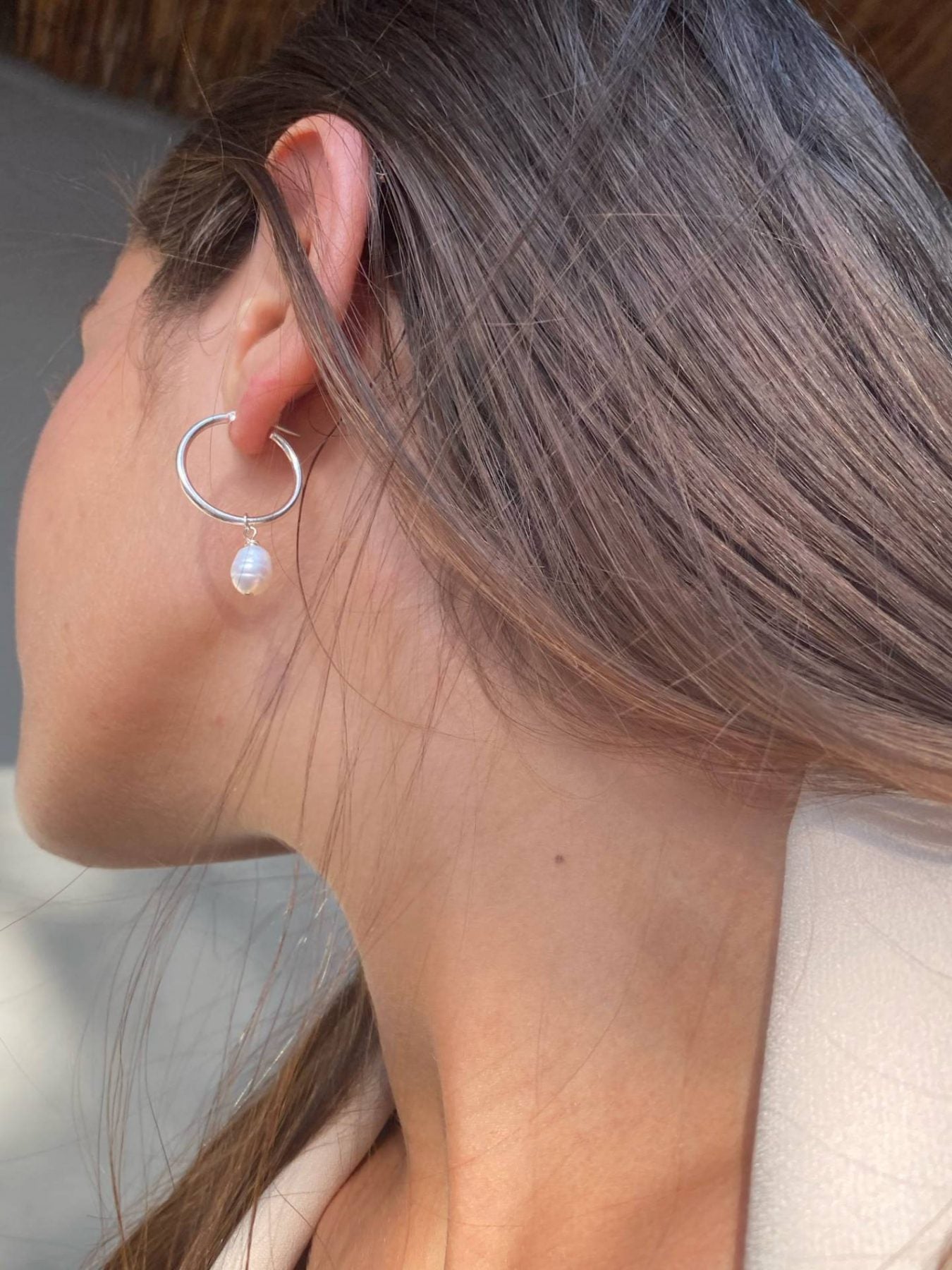 עגילי Large Gypsy Pearl כסף