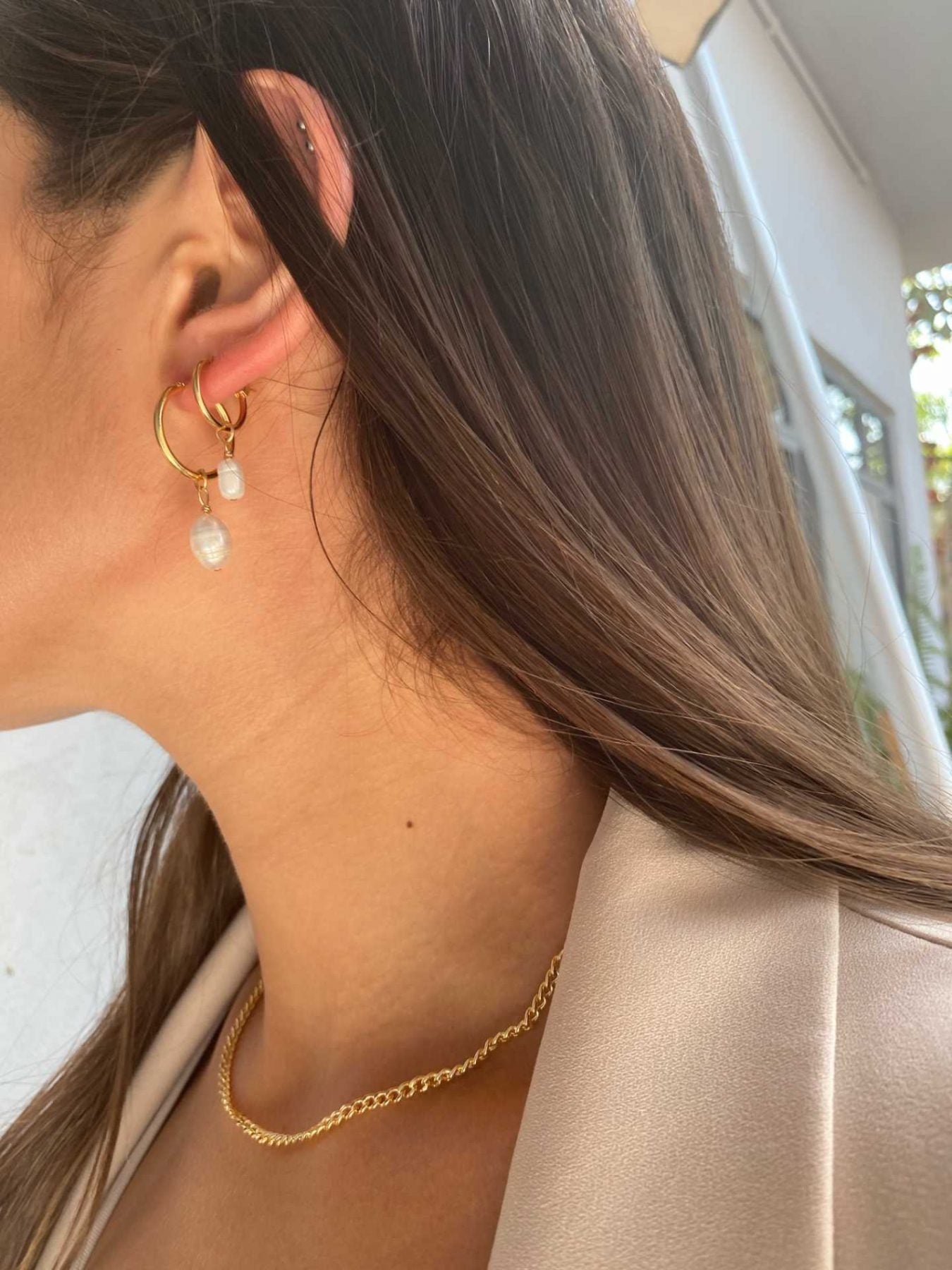 עגילי Large Gypsy Pearl Gold זהב