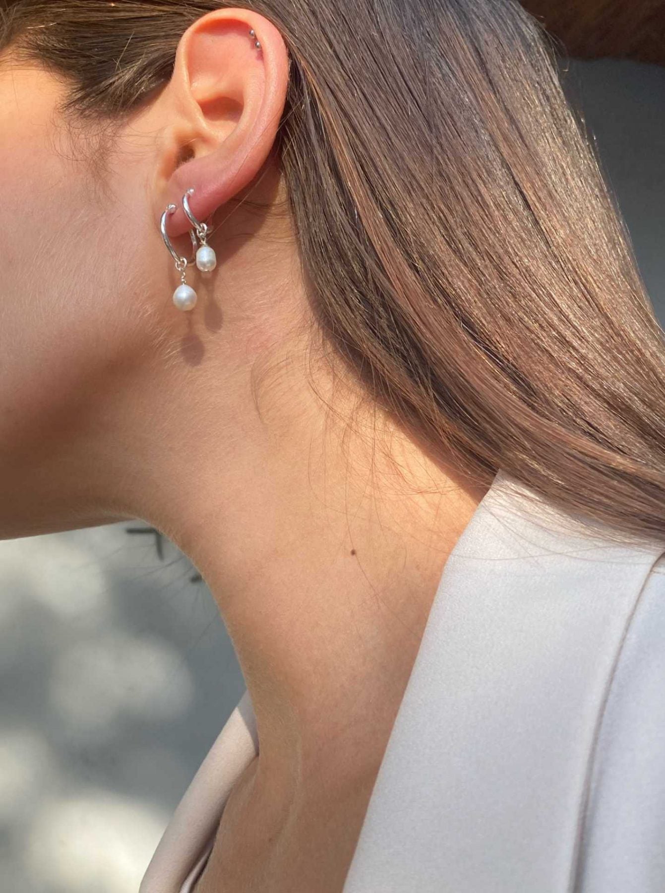 עגילי Small Gypsy Pearl כסף